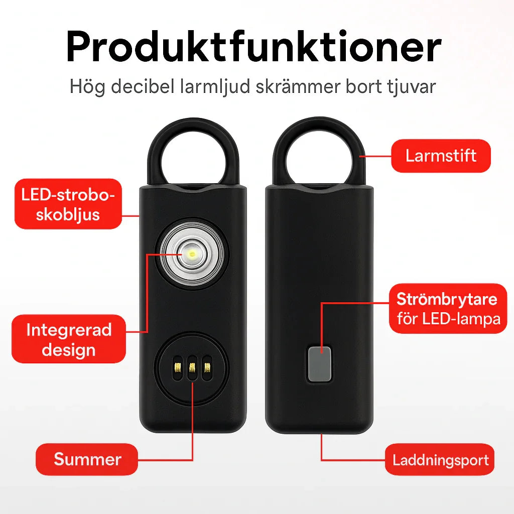 Produktfunktioner för personliga larmet